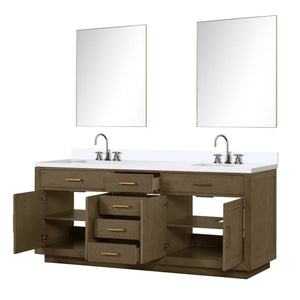English Elm Grey Oak Double Bath Vanity Set With White Quartz Top, 2 Faucets & 36" Mirrors For Modern Bathrooms B2731S01821