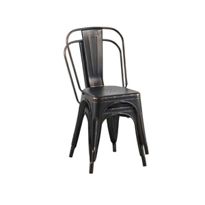 English Elm 2pc Industrial Metal Dining Chairs Stackable High Gloss Set for Kitchen or Modern Matt Black B011P238136