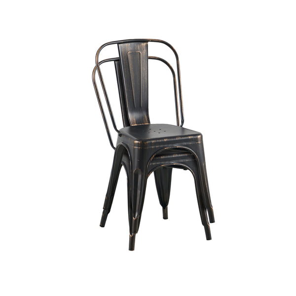 English Elm 2pc Industrial Metal Dining Chairs Stackable High Gloss Set for Kitchen or Modern Matt Black B011P238136