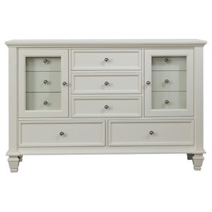 English Elm Rocco Queen Storage Bed Set Carved Hardwood Cream Finish Brushed Nickel Four Piece B062S00735