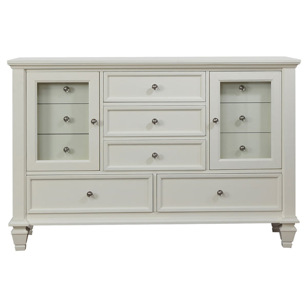 English Elm Rocco Queen Storage Bed Set Carved Hardwood Cream Finish Brushed Nickel Four Piece B062S00735