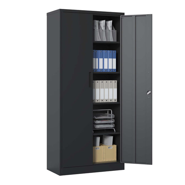 English Elm 72"h Steel Locking Storage Cabinet 4 Adjustable Shelves Powder Coated Garage Office W2735P457281