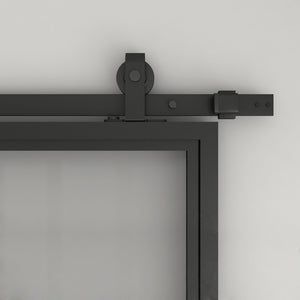 English Elm 30 in Matte Black Steel Sliding Barn Door Frosted Glass Privacy Panel with Hardware B2763P483194