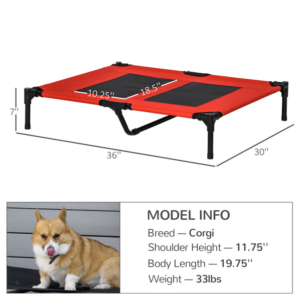 English Elm PawHut Elevated Cooling Dog Cot 36" x 30" Lightweight Breathable Mesh Bed, 7" Raised Comfort for Pets Red W2225P173793