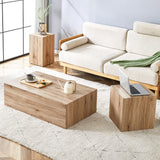 English Elm Elevate Your Living Space With This Modern Mdf Coffee Table That Showcases Smooth, Light Wood Color Texture Patterns. It Is Characterized By Stylish Design.