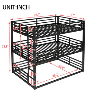 English Elm Full Triple Bunk Bed - Heavy-Duty Metal Frame With Safety Guardrails, Space-Saving Design, Black W1580S00144
