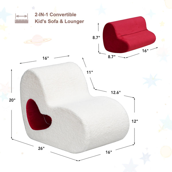 English Elm Toddler Cream Foam Chair with Removable Cover & Heart Pillow, Lightweight Foldable Kids Seat W1889P337605