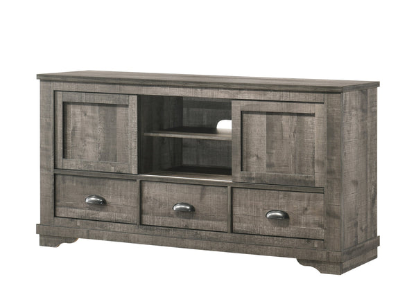 English Elm Contemporary Maidstone TV Console with Sintered Stone Top, Silver-Capped Arrow Legs, Open Storage Gray 66 L x 19 W x 34.5 H B2741P406263