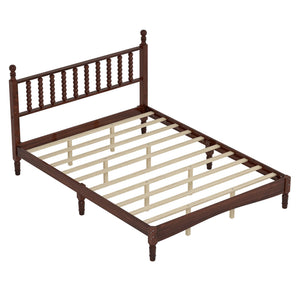 English Elm Queen Wood Platform Bed with Gourd-Shaped Headboard, Retro-Inspired Solid Frame, Slat Support, Sturdy Elegance Walnut 64.8 L x 17.5 W x 9.5 H N733P206242D