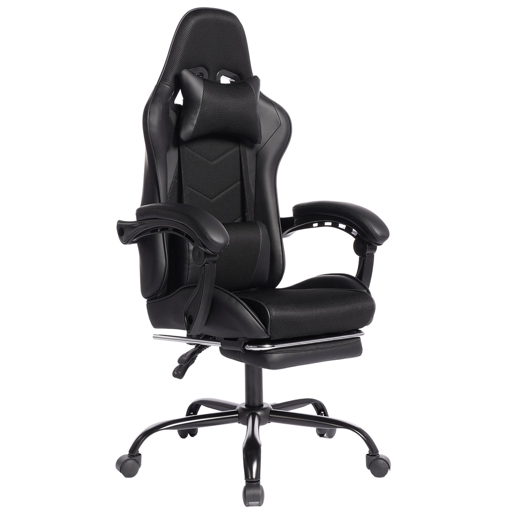 English Elm Deepfurniture Racing Style Gaming Chair Pu Leather Massage Lumbar Footrest Home Office Black W3860P428636