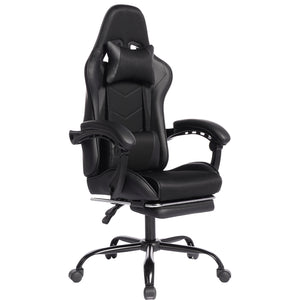English Elm Deepfurniture Racing Style Gaming Chair Pu Leather Massage Lumbar Footrest Home Office Black W3860P428636