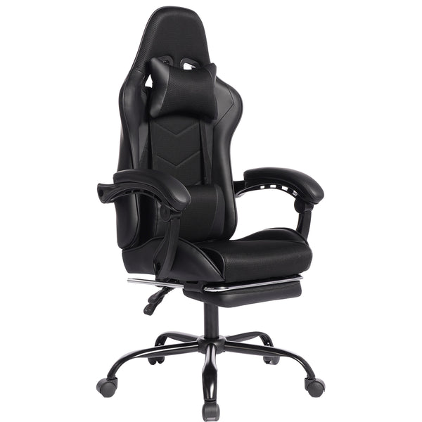 English Elm Deepfurniture Racing Style Gaming Chair Pu Leather Massage Lumbar Footrest Home Office Black W3860P428636