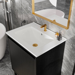 English Elm 24 Compact Bathroom Vanity with Sink — Floor-Standing Stability, Soft-Close Drawers, Large Storage, Durable Finish Black 29.13 L x 6.49 W x 26.37 H W3520S00014