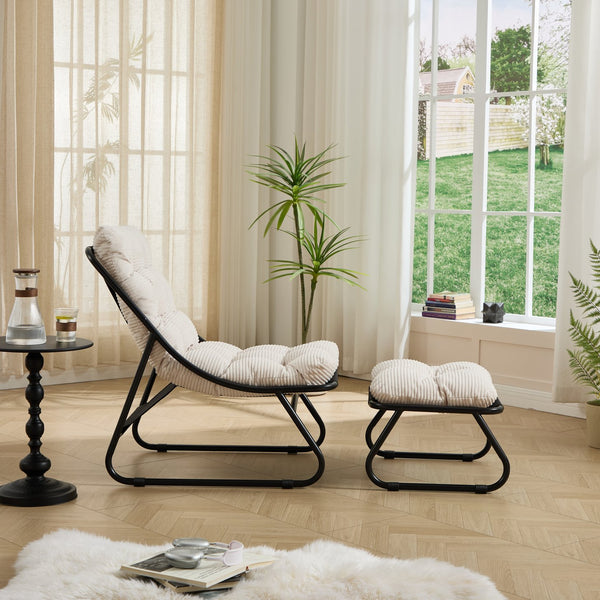 English Elm Patio Sling Lounge Chair with Ottoman Steel Frame Corduroy Cushion Indoor Outdoor W640P443484