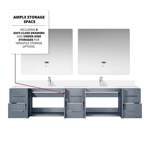 English Elm Dark Grey Double Bath Vanity 84 in W x 22 in D with Scratch‑Resistant Marble Top, Chrome Faucet & 36 in LED Mirrors B2731S01105