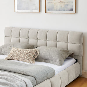 English Elm Queen Chenille Upholstered Platform Bed with Storage Drawers and Padded Headboard Beige W487P235287