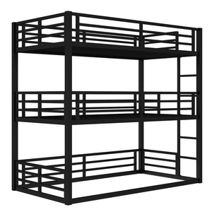 English Elm Twin Metal Triple Bunk Bed With Safety Guardrails - Heavy-Duty, Noise-Reduced Design In Black Finish P1 W1580S00142-GIGA