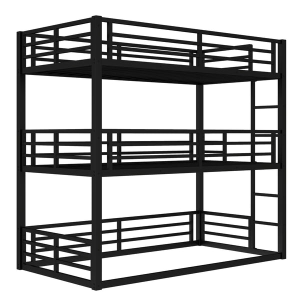 English Elm Twin Metal Triple Bunk Bed With Safety Guardrails - Heavy-Duty, Noise-Reduced Design In Black Finish P1 W1580S00142-GIGA