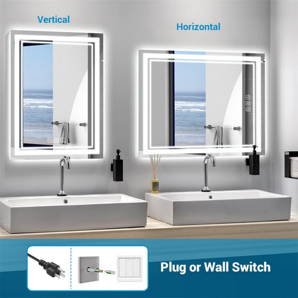 English Elm LED 36"x28" Bathroom Mirror with Front & Backlight, CRI90+ Dimmable 3-Color, 5-Min Defog, Memory T3177P284018