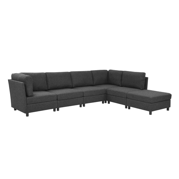 English Elm Modern Foil Fabric Modular Sectional Sofa Reconfigurable Living Room Seating Dark Gray W5568S00049
