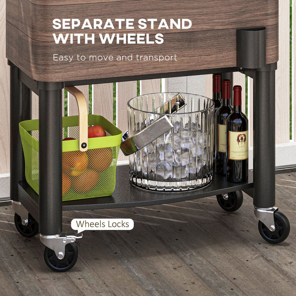 English Elm Outsunny Rolling Steel Beverage Cart Outdoor Cooler with Locking Wheels and Storage Shelf W2225P174310