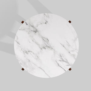 28" Round Coffee Table with Open Crossed Arch Base Calacatta Marble, Dark Walnut LNAL1K2CMDW Walker Edison