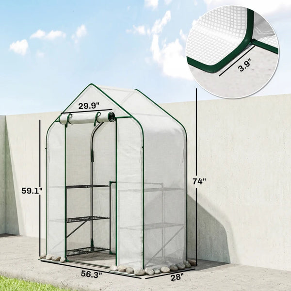 English Elm Roll-up Door Walk-in Portable Greenhouse Six Shelf Pe Cover Foldable Steel Frame T3971P476454