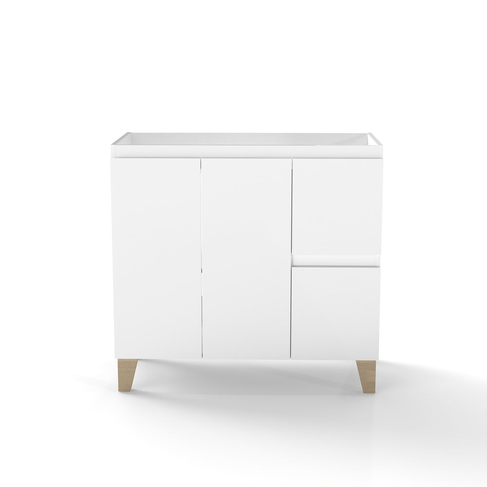 English Elm 36-inch Glossy White Bathroom Vanity Cabinet with Soft Close Drawers and Wood Feet W3151P381850
