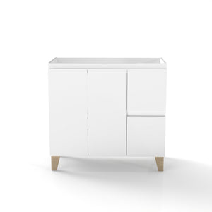 English Elm 36-inch Glossy White Bathroom Vanity Cabinet with Soft Close Drawers and Wood Feet W3151P381850