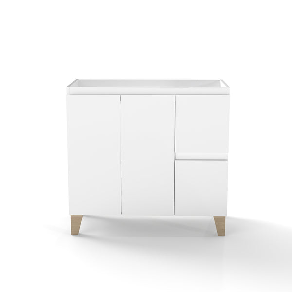 English Elm 36-inch Glossy White Bathroom Vanity Cabinet with Soft Close Drawers and Wood Feet W3151P381850