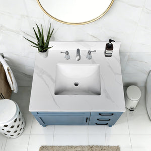 English Elm 31-inch Carrara Quartz Vanity Top Undermount Sink Backsplash Stain Resistant Bathroom W2699P459404