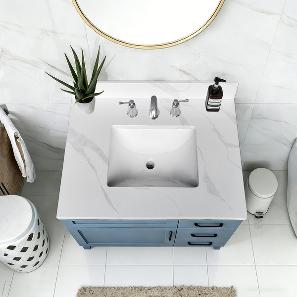 English Elm 31-inch Carrara Quartz Vanity Top Undermount Sink Backsplash Stain Resistant Bathroom W2699P459404