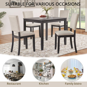 English Elm Modern 4-Piece Dining Set with Smooth Waterproof Top, Stable Wood Frame, Comfortable Foam Chairs Antique Black,Beige W1998S00081