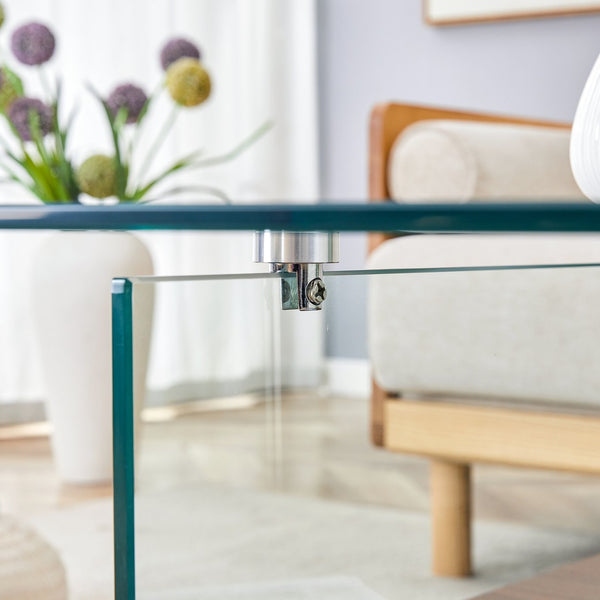 English Elm 31.4 Modern Two-Tier Square Coffee Table with Tempered Glass Top & Walnut Shelf — Stylish Storage W1512P407505