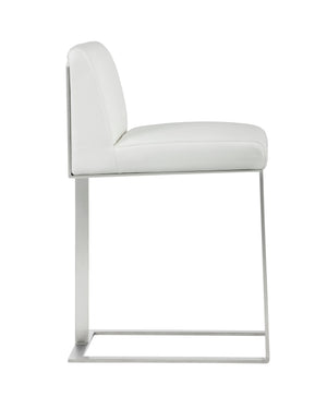 Sunpan Dean Bar Stool with Exposed Brass Frame and Luxurious Bonded Leather for Stylish Spaces Stainless Steel / Cantina White