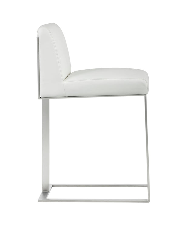 Sunpan Dean Bar Stool with Exposed Brass Frame and Luxurious Bonded Leather for Stylish Spaces Stainless Steel / Cantina White