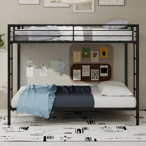 English Elm Multi Square Tube Iron Bunk Bed Full over Full, Black Sturdy Metal Frame, Dual Ladders, Space‑Saving Dorm Solution W1935P360909