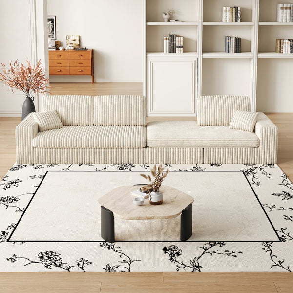 English Elm 114.5'Modern Corduroy Modular sofa with reversible chaise, slow-rebound foam cushions and versatile L-shape seating Beige W834S00456