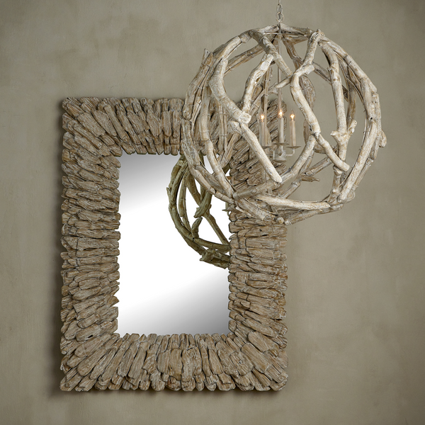 Beachhead Whitewash Rectangular Mirror – Coastal Charm with Distressed Wood and Versatile Style