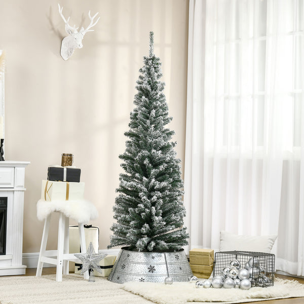English Elm Homcom 6' Slim Snow-Flocked Artificial Christmas Tree - Realistic Branches & Space-Saving Design W2225P229631