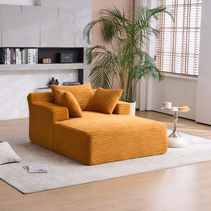 English Elm Oversized Corduroy Chaise Longue Sofa Bed — Modern Deep-Seat Sleeper with Armrests & Pillows for Compact Spaces Orange W1752P264714