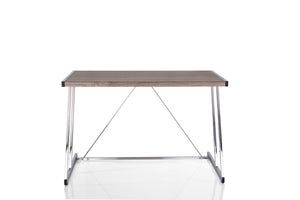 English Elm Finis Weathered Oak Writing Desk with Chrome Z-Frame, USB Charging Dock, Durable MDF Veneer B2726P243677