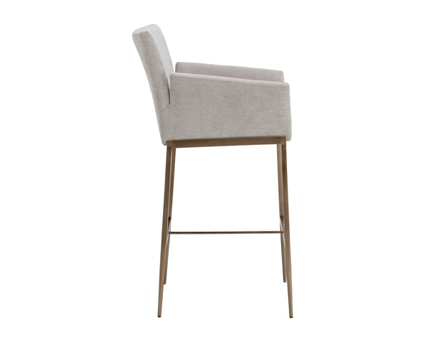 Sunpan Gesa Modern Barstool with Antique Brass Frame and Durable Performance Fabric for Elegant Dining Spaces Polo Club Stone