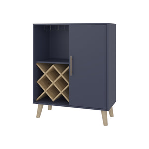English Elm Bar Severn Bar Cabinet 38.6" H, Alby Blue & Natural Oak, 1 Door 1 Drawer 4 Shelves, Stylish Storage B097P395908