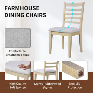 English Elm Farmhouse Ladder Back Dining Chairs Rubberwood Frame Upholstered Seat Set of 2 Natural+Beige N752P272064N
