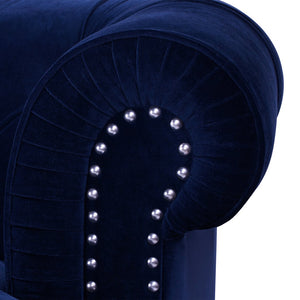 English Elm La Rosa Victorian Chesterfield Sofa Tufted Velvet with Nailhead Trim Formal Seating Navy Blue B2719P238187