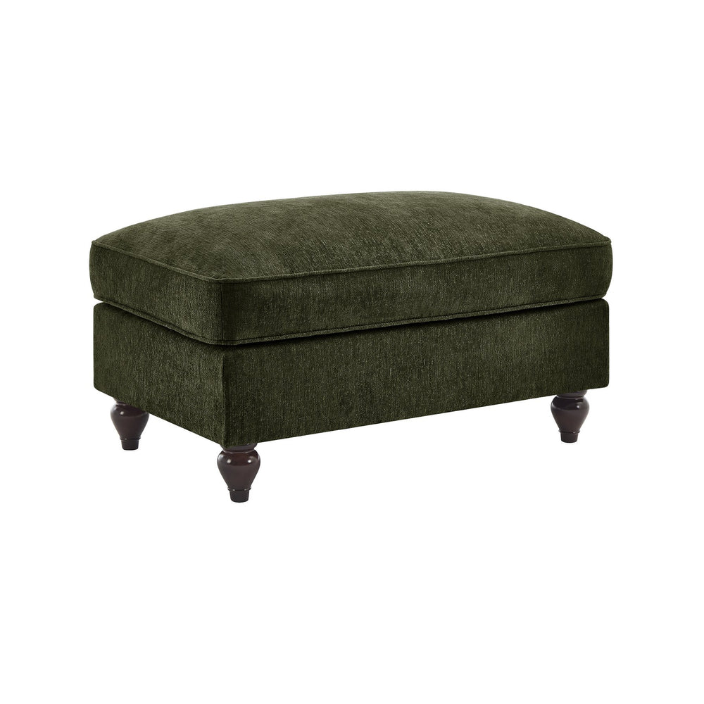 English Elm Ottoman Chenille Upholstered Accent Piece with Spindle Legs and Detachable Ruffle Skirt Green W3041P332638