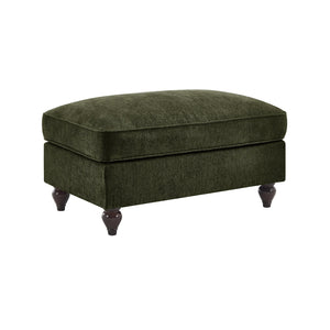 English Elm Ottoman Chenille Upholstered Accent Piece with Spindle Legs and Detachable Ruffle Skirt Green W3041P332638