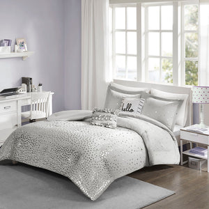 Intelligent Design Zoey Glam/Luxury Metallic Triangle Print Comforter Set ID10-1704 Grey/Silver