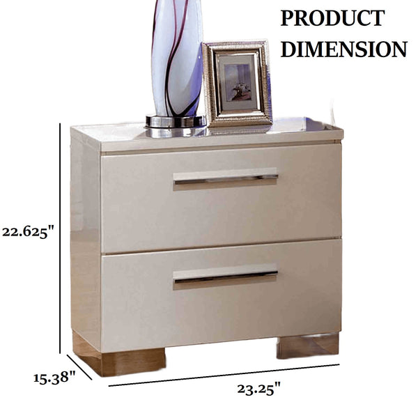 English Elm Contemporary Glam Nightstand Glossy White Lacquer Chrome Legs Dovetail Drawer Bedroom B2741P436968